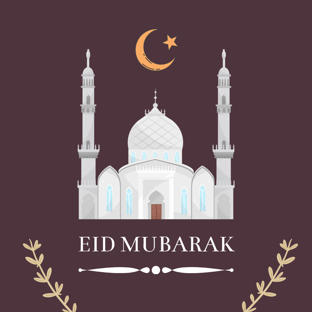 Festive Congratulations on Eid Mubarak With Illustration Instagram Design Template