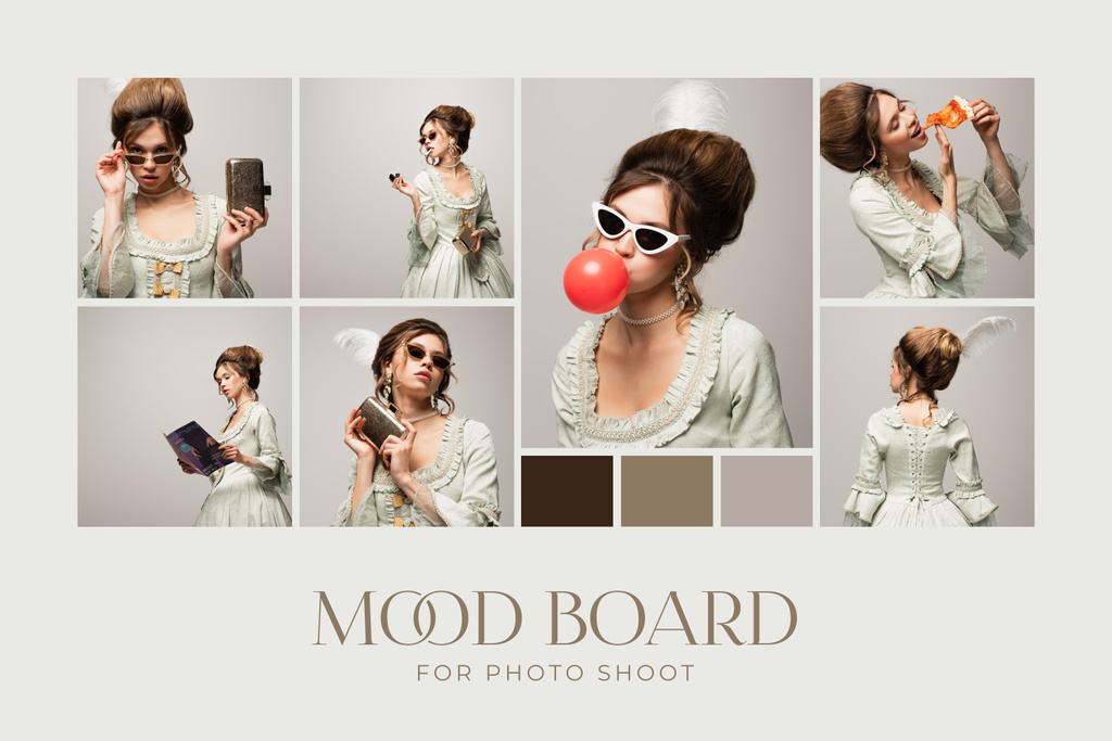 Fashion Photography Collage on Grey Mood Board – шаблон для дизайна