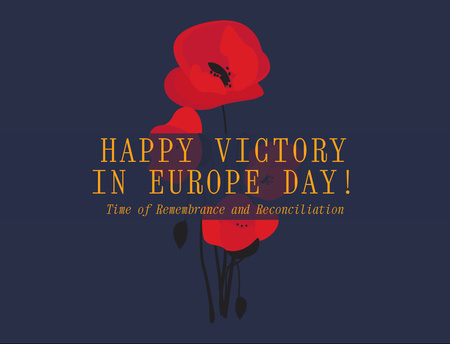 Victory Day Celebration Announcement with Red Poppy Postcard 4.2x5.5in Design Template