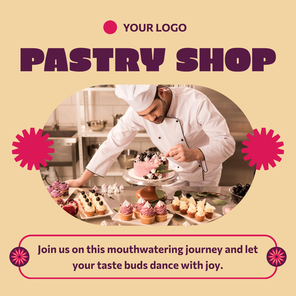 Ontwerpsjabloon van Instagram van Confectioner Decorating Cake in Pastry Shop