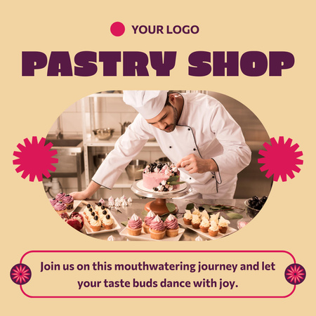 Confectioner Decorating Cake in Pastry Shop Instagram Design Template