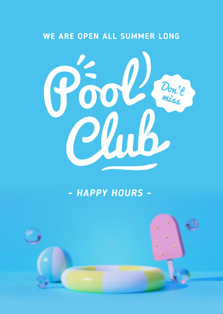 Pool Club Happy Hours Announcement Flyer A6 Design Template