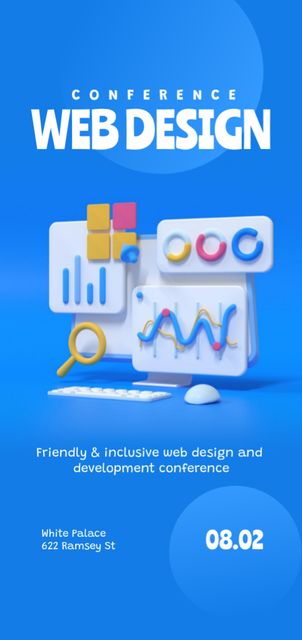 Web Design Conference Announcement with 3D Icons Flyer DIN Large Design Template