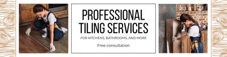 Professional Tiling Services Ad with Woman Repairman Twitter Design Template