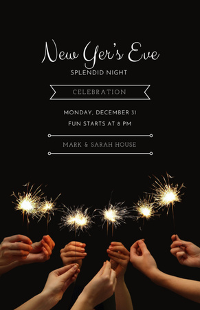 New Year Night Party With Sparklers Invitation 5.5x8.5in Design Template