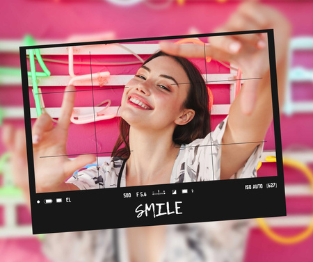 Smiling Girl in camera frame Facebook tervezősablon