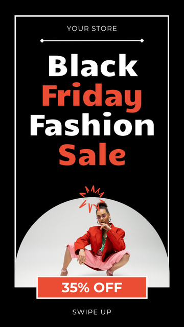 Black Friday Discounts and Sales of Fashion Clothing Instagram Story – шаблон для дизайну