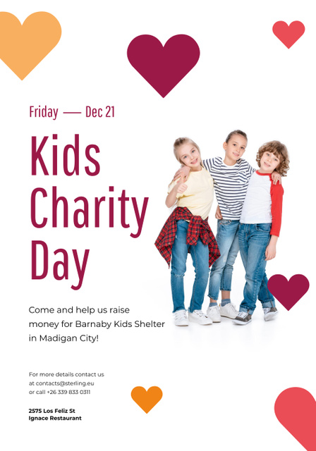 Kids Charity Day with Cute Children Poster 28x40in Design Template