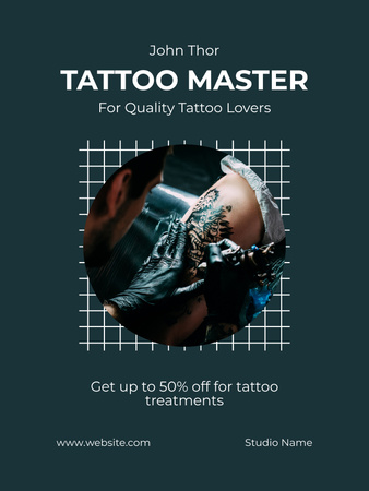 Ontwerpsjabloon van Poster US van Creative Tattoo Master-serviceaanbieding met korting voor behandelingen