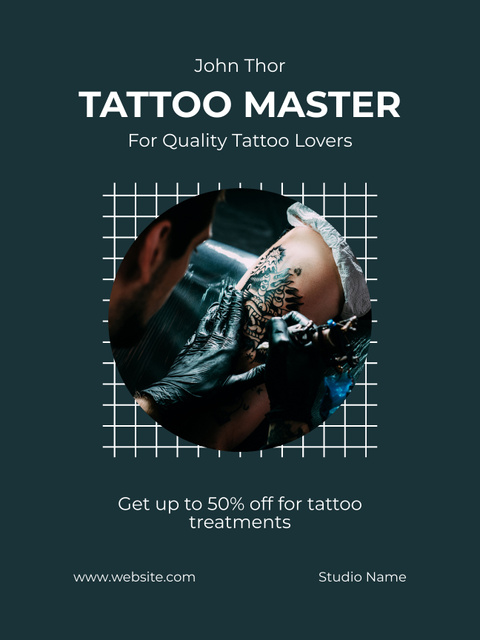 Creative Tattoo Master Service Offer With Discount For Treatments Poster US – шаблон для дизайна