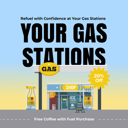 Discount on Fuel at Gas Station with Store Instagram AD Design Template