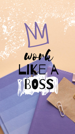 Plantilla de diseño de motivación del trabajo con cuadernos en la mesa Instagram Story 