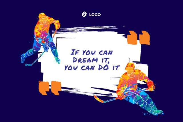 Inspirational Phrase with Hockey Players Postcard 4x6in Modelo de Design