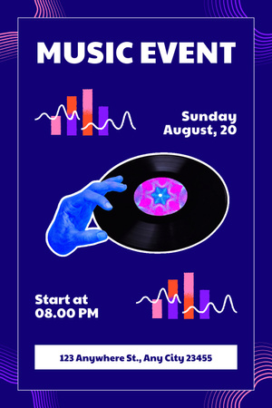 Plantilla de diseño de Evento musical colorido con disco de vinilo Pinterest 