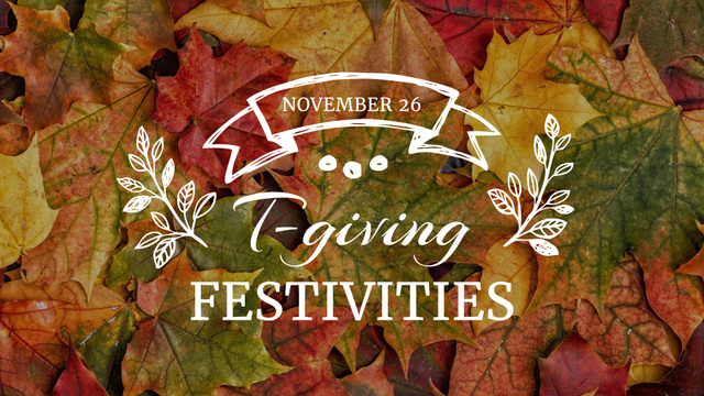 Thanksgiving Festivities Announcement with Autumn Foliage FB event cover Design Template