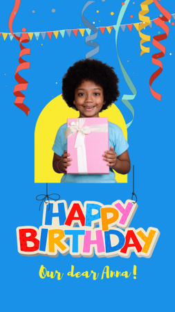 Plantilla de diseño de Regalo y sinceras felicitaciones por el cumpleaños del niño. Instagram Video Story 