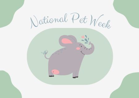 National Pet Week with Baby Elephant Postcard Tasarım Şablonu