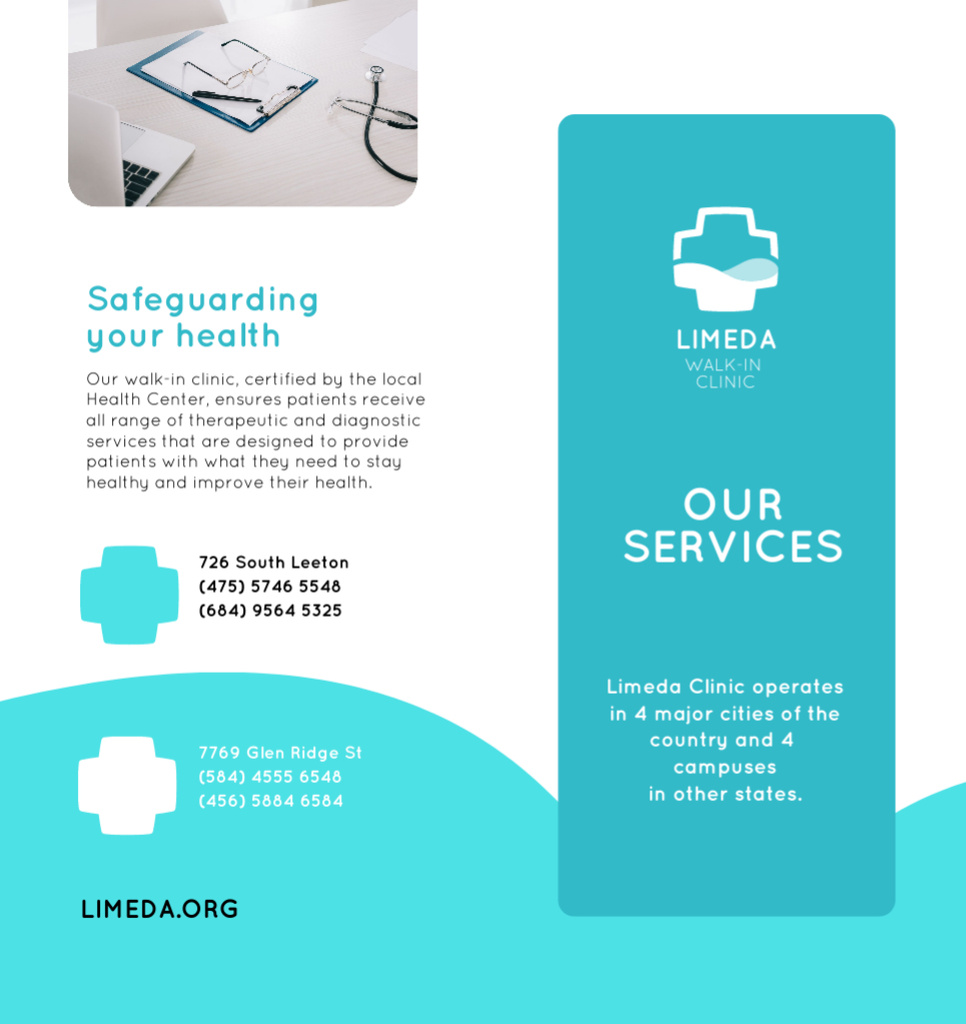 Top Clinic Services Ad with Doctors Attributes Brochure Din Large Bi-fold Design Template