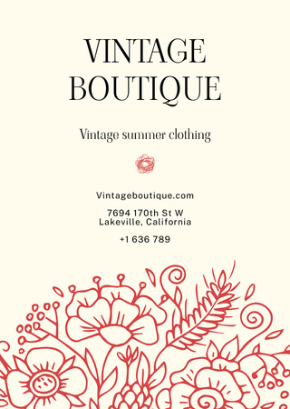 Vintage Summer Clothing Boutique Postcard A6 Vertical Design Template