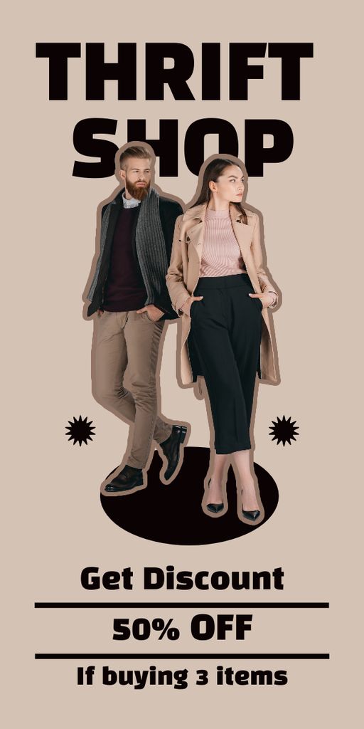 Elegant man and woman for thrift shop sale Graphic tervezősablon