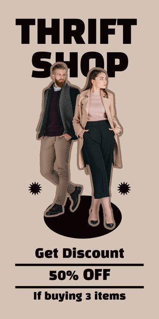 Designvorlage Elegant man and woman for thrift shop sale für Graphic