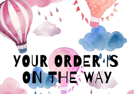 Delivery Message With Watercolor Air Balloon Postcard A5 Design Template