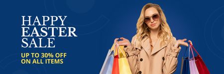 Easter Promotion with Attractive Woman Holding Shopping Bags Twitter Design Template