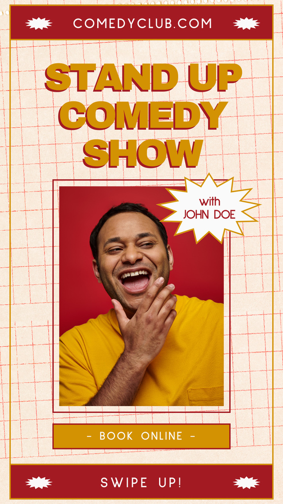 Stand-up Comedy Show Ad with Laughing Man Instagram Story Modelo de Design