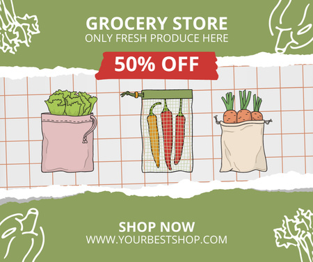 Veggies And Fruits In Bags With Discount Facebook Design Template