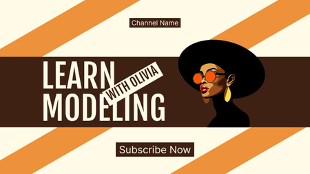 Designvorlage Model-Blog mit Porträt einer Frau mit Hut für Youtube