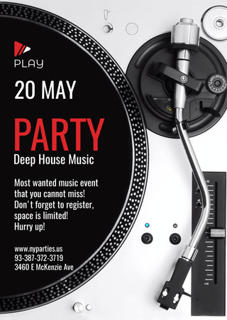 Party Invitation with Vinyl Record Playing Flyer A6 Design Template