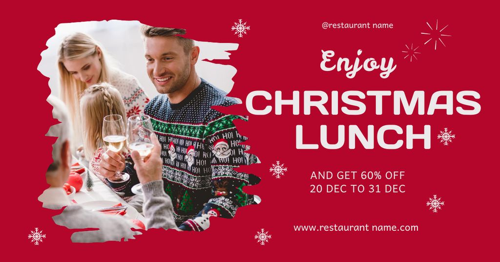 Christmas Lunch Offer Red Facebook AD Tasarım Şablonu