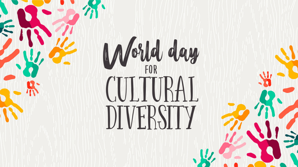 World Day for Cultural Diversity with Multicolored Handprints Zoom Background Design Template