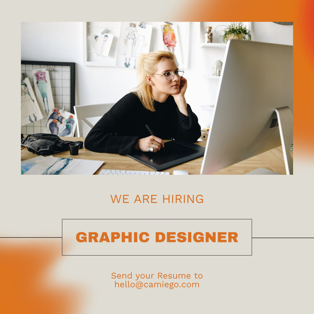 Graphic designer job offer orange Instagram Modelo de Design