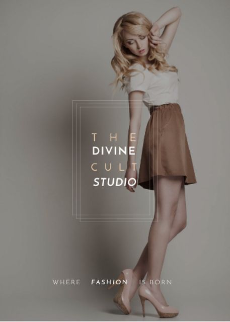 Fashion Studio Ad Blonde Woman in Casual Clothes Invitation Design Template