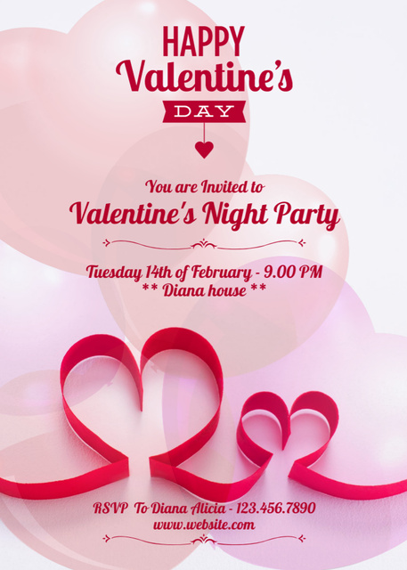 Valentine's Day Party Announcement with Pink Ribbon Invitation Design Template