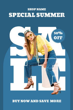 Special Summer Discount Ad on Blue Pinterest Design Template