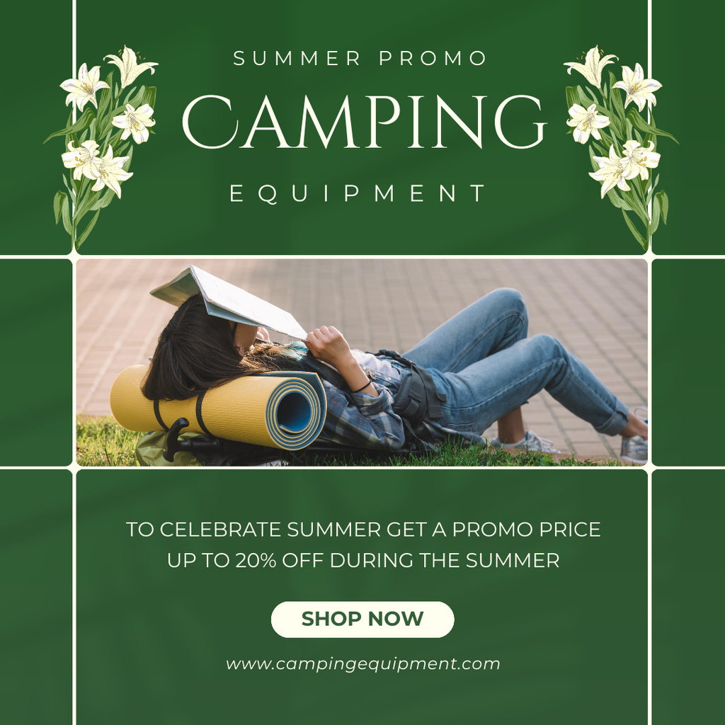 Summer Offer of Camping Equipment  Instagram AD Design Template