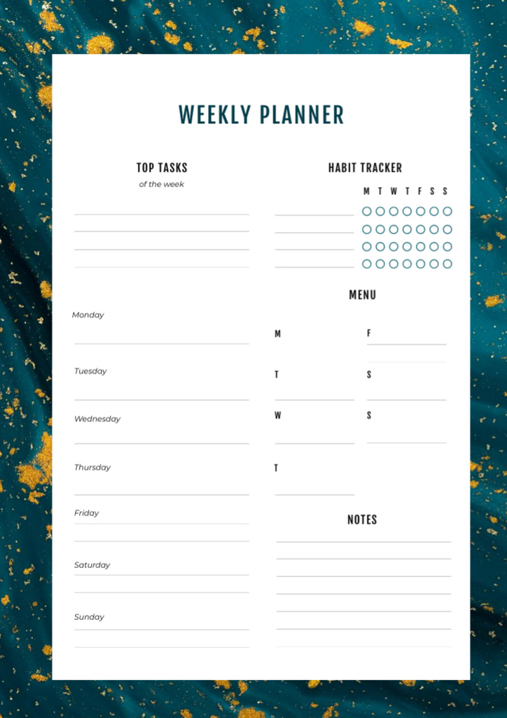 Weekly Planner with Marble Blue Texture Schedule Planner Design Template