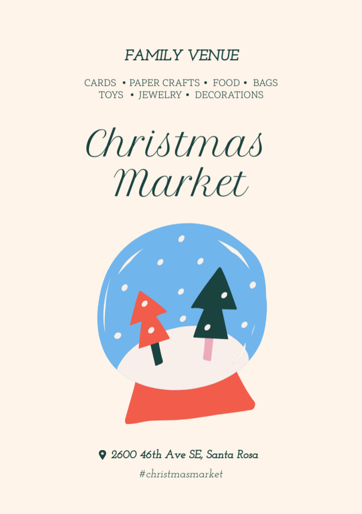 Christmas Market Invitation with Snow Globe Flyer A5 Tasarım Şablonu