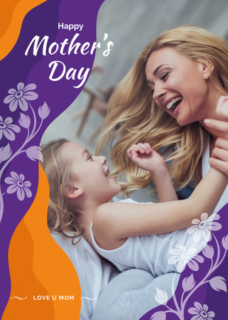 Happy Mother And Daughter Laughing On Mother's Day Postcard 5x7in Vertical Design Template