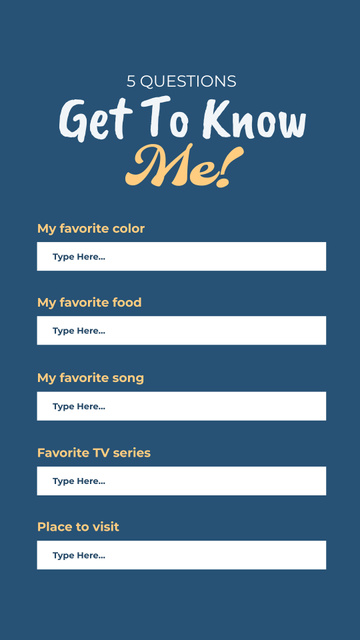 Get To Know Me Quiz on Blue Color Instagram Story – шаблон для дизайну