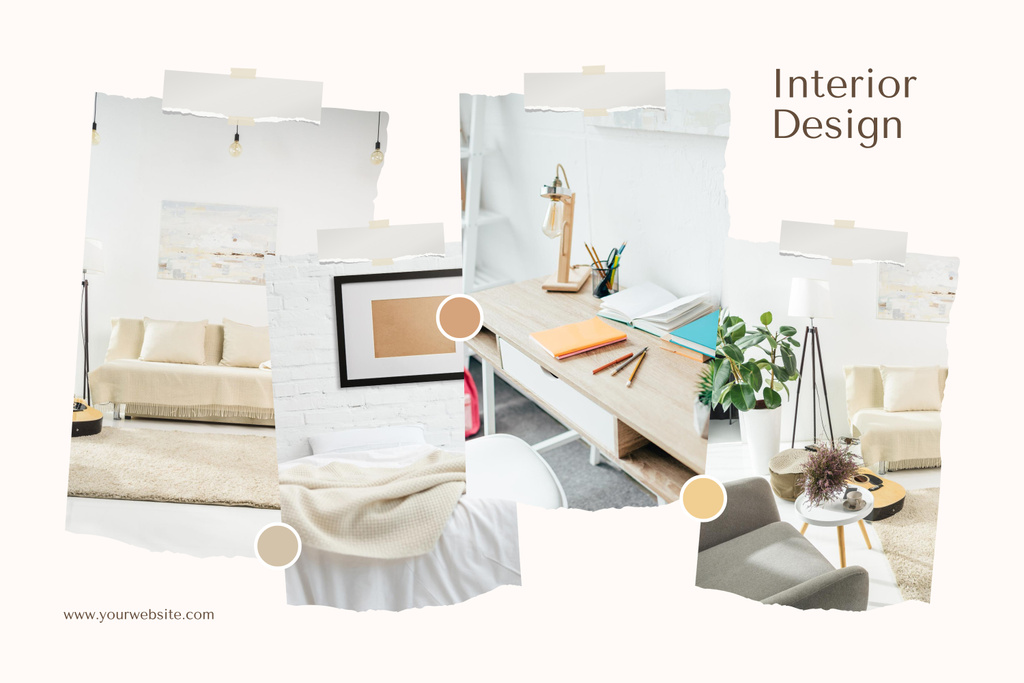 Beige and White Interior Design Photos Mood Board Šablona návrhu