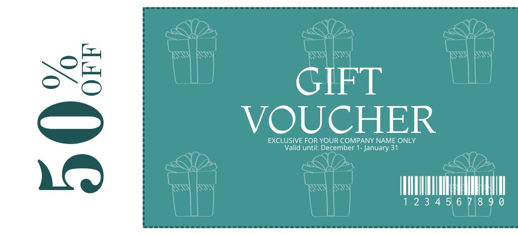 Gift Voucher Discount in Green Coupon 3.75x8.25in Design Template