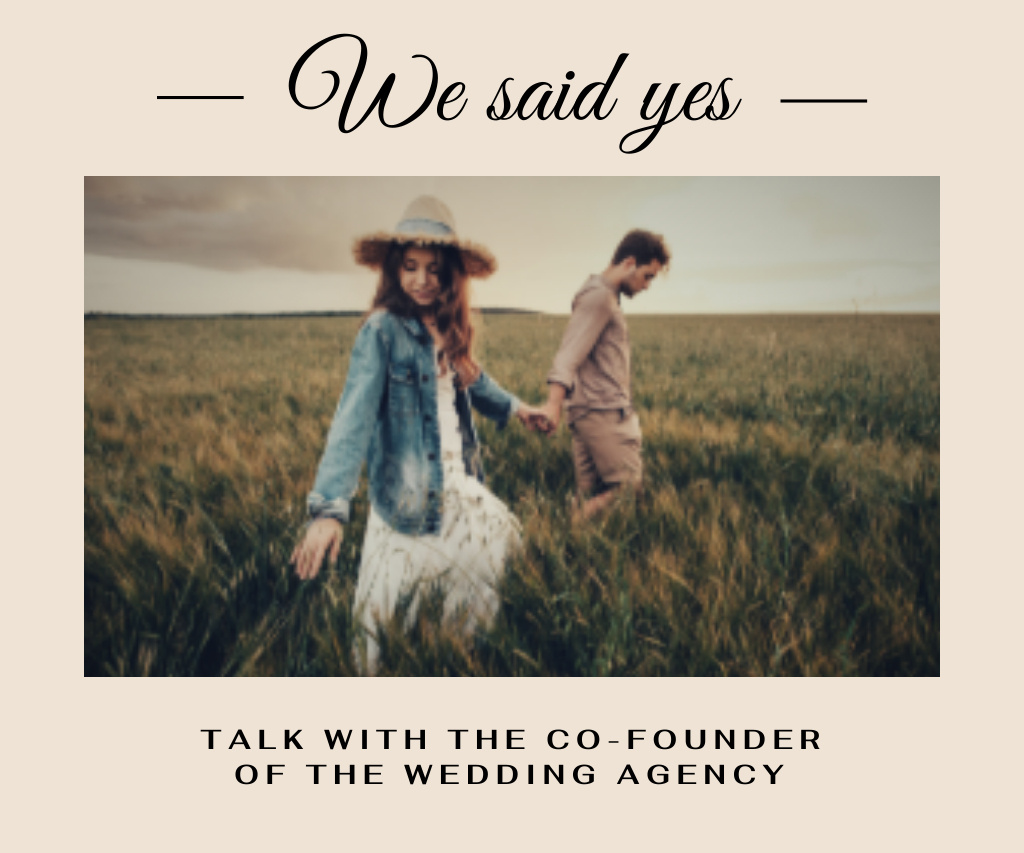 Wedding Agency Services Ad with Couple in Field Large Rectangle Šablona návrhu