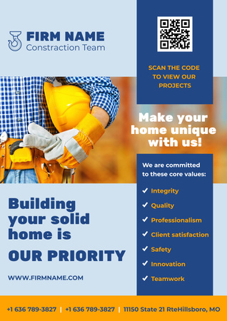 Construction Company Advertising with Builder Man Poster Design Template