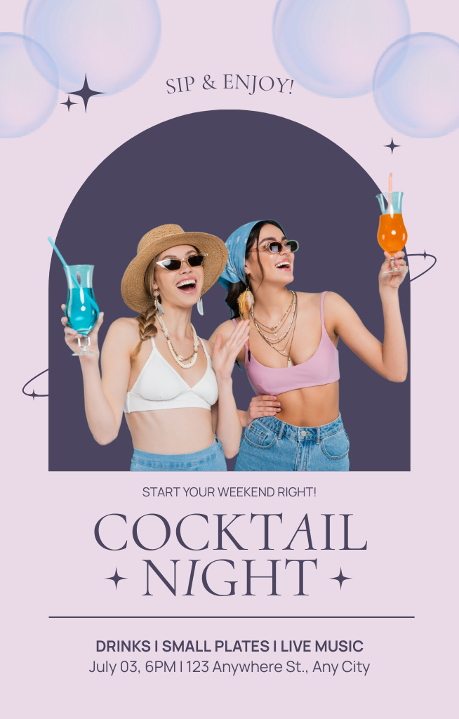 Cocktail Night on Beach Invitation 4.6x7.2in Šablona návrhu