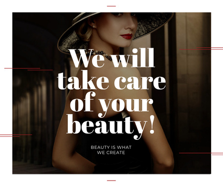 Beauty Services Ad with Fashionable Woman Facebook tervezősablon