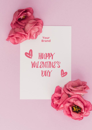 Happy Valentine's Day With Flowers Composition Postcard A6 Vertical – шаблон для дизайна