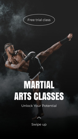 Promoção de teste gratuito de aulas de artes marciais Instagram Video Story Modelo de Design